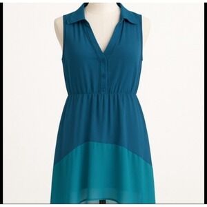 As U Wish Blue/Green Sleeveless Collared V-Neck Dress w/High-Low Skirt - Large